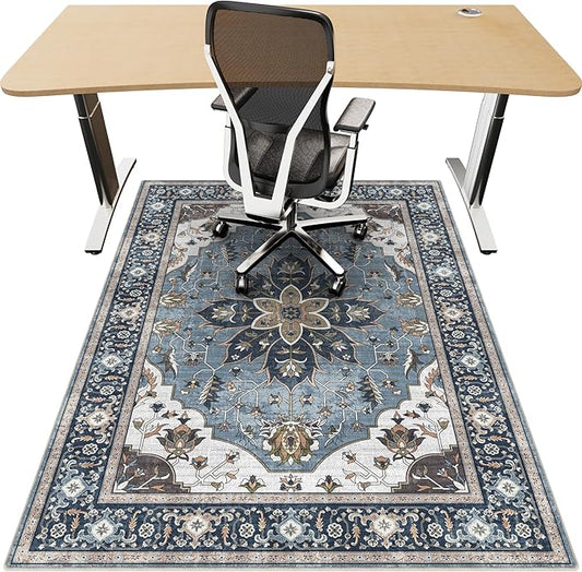 48"x60" Office Chair Mat for Hardwood, Under Desk Chair Mat for Home Office, Anti-Slip Office Rugs for Rolling Chairs, Floor Protector Washable Rugs Blue