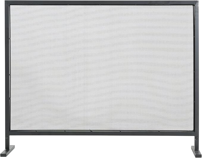 Christopher Knight Home Suho 1-Panel Iron Fireplace Screen, Durable Fire Spark Guard with Wrought Metal Decorative Mesh, Rectangular Fire Place Gate Protector for Living Room, 38" x 30", Black