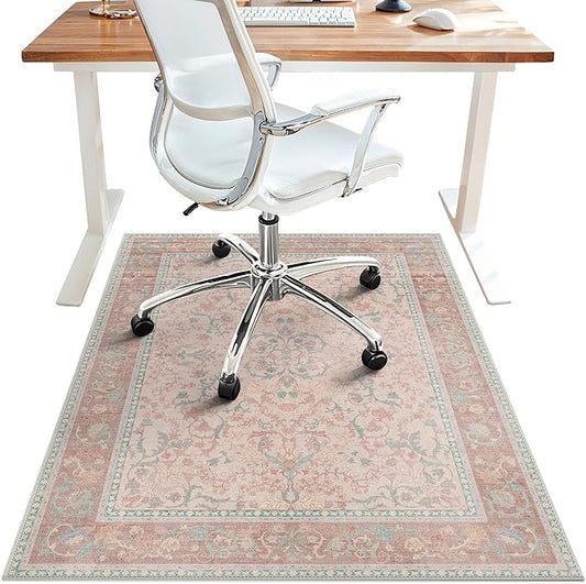 36"x48" Office Chair Mat for Hardwood Tile Floor, Under Desk Carpet Protector for Rolling Computer Chair Mat, Machine Washable Area Rug, Anti-Slip 1/5" Thick Low Pile Thin Vinyl Floor Mat, Pink