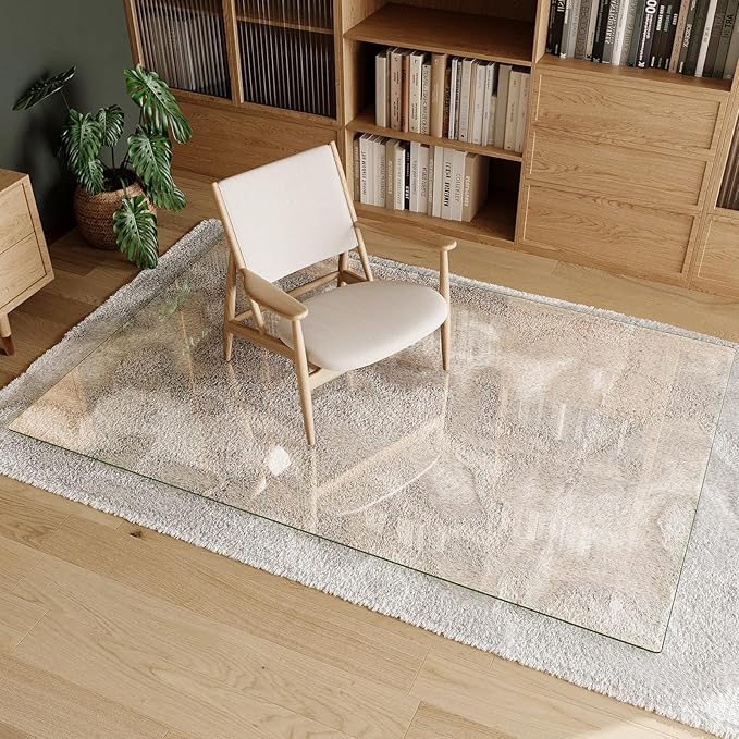 Koonmi Tempered Glass Chair Mat 72"x48" - Premium Office Chair Mat for Hardwood Floors & Low-Pile Carpet with 4 Non-Slip Pads - Thick Scratch-Resistant Surface