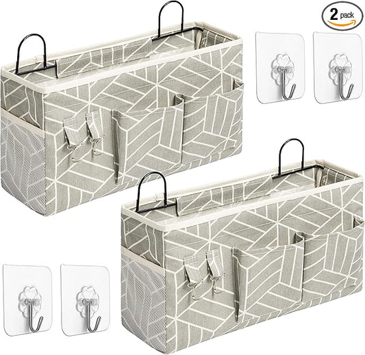 2pcs Large Wall Hanging Storage Bag, Door Closet Linen Fabric Pockets Organizer, Waterproof Multi Functional for Living Room Bedroom Bathroom Kitchen Office RV Camper with Hooks Grey