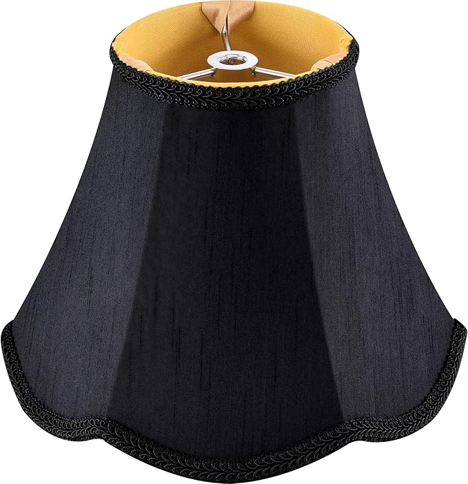 GOSO Small Black Lamp Shades, 4×8×6.4 IN Spider, Set of 2 MIni Scalloped Lampshades for Table Lamps & Wall Lampshade Replacement,Natural Faux Silk Boho Lamp Shade for Bedroom/Dining Room