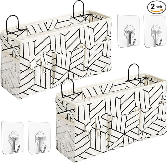 2pcs Large Wall Hanging Storage Bag, Door Closet Linen Fabric Pockets Organizer, Waterproof for Living Room Bedroom Bathroom Kitchen Office RV Camper with Hooks White