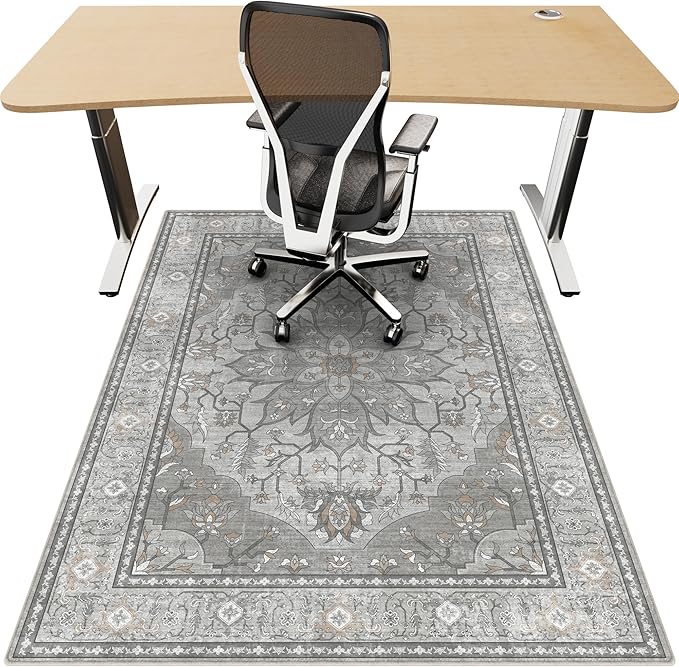 36"x48" Office Chair Mat for Hardwood, Under Desk Chair Mat for Home Office, Anti-Slip Office Rugs for Rolling Chairs, Floor Protector Washable Rugs Warm Gray