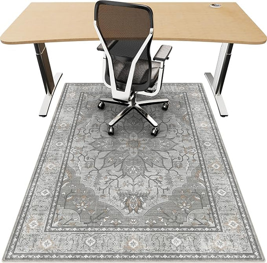 36"x48" Office Chair Mat for Hardwood, Under Desk Chair Mat for Home Office, Anti-Slip Office Rugs for Rolling Chairs, Floor Protector Washable Rugs Warm Gray