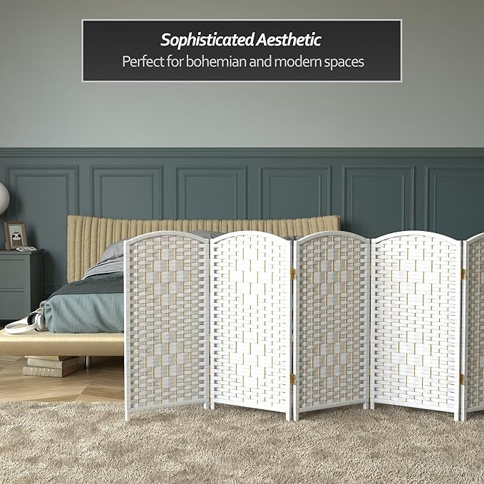 Red Lantern 3 ft. Short Diamond Weave Fiber Folding Screen - White - 6 Panel