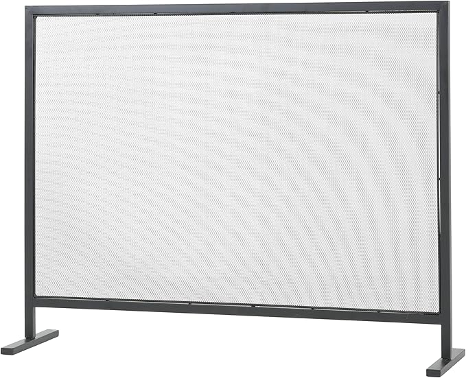 Christopher Knight Home Suho 1-Panel Iron Fireplace Screen, Durable Fire Spark Guard with Wrought Metal Decorative Mesh, Rectangular Fire Place Gate Protector for Living Room, 38" x 30", Black