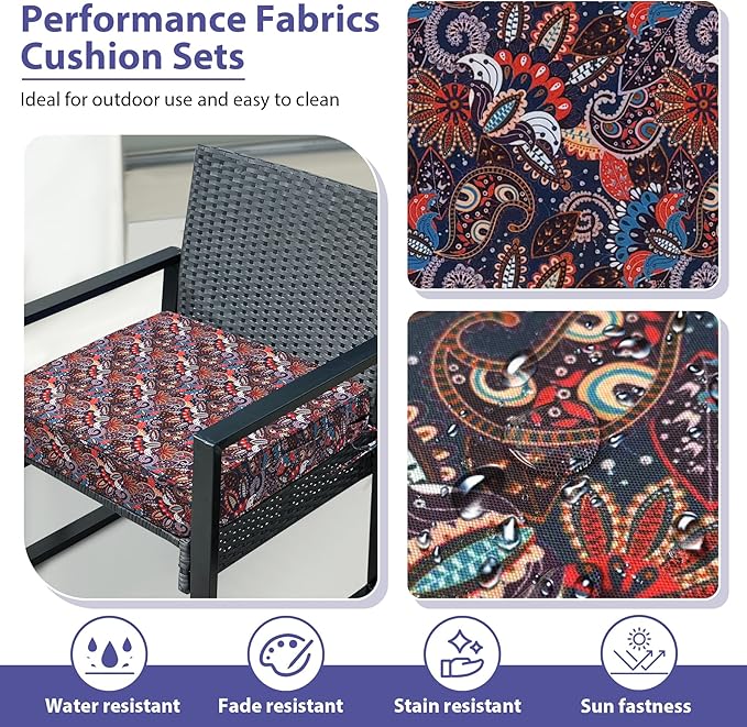 IPYNBAP Outdoor Chair Cushions Set of 4 -Waterproof Outdoor Seat Cushions for Patio Furniture, Patio Chair Cushion with Handle and Ties, Out Door Chair Pads,17x16x2-Square, Artistic Floral