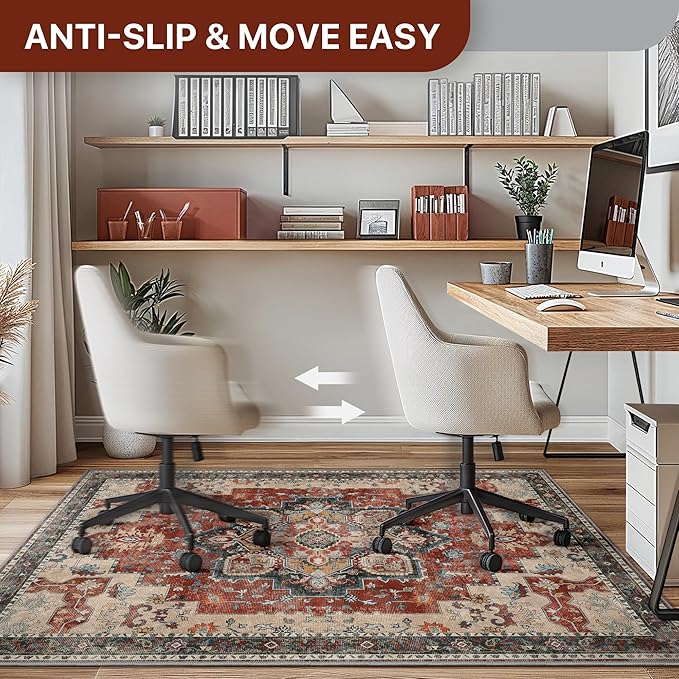 36"x48" Office Chair Mat for Hardwood Tile Floor, Under Desk Carpet Protector for Rolling Computer Chair Mat, Machine Washable Area Rug, Anti-Slip 1/5" Thick Low Pile Thin Vinyl Floor Mat, Annatto