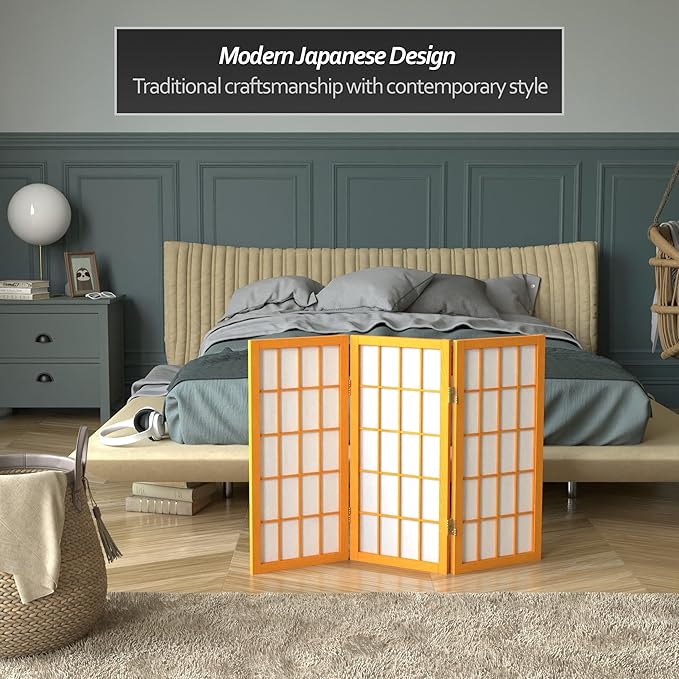 2 ft. Short Desktop Window Pane Shoji Screen - Honey - 3 Panels