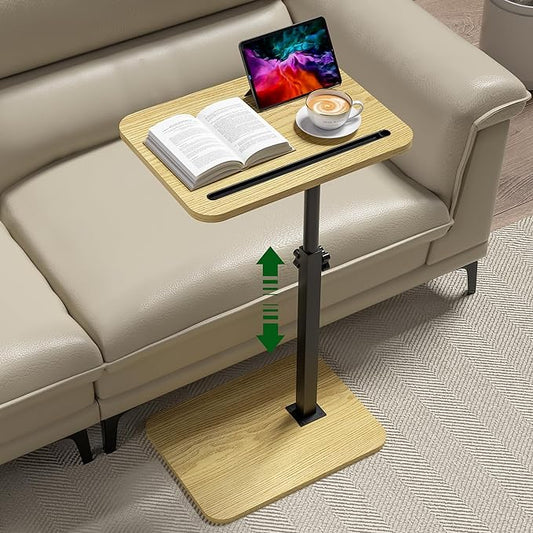 360° Swivel Sofa Side Table for Couch - Set of 2 - Adjustable Height Laptop Table for Work, TV Trays Table for Snacks Reading fits Bed Chair with Phone & Tablet Slot