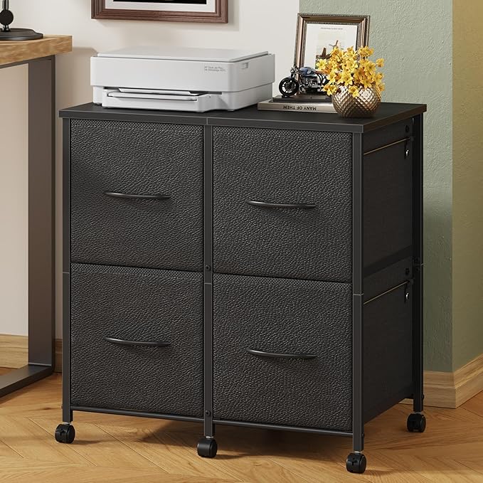 HIGDBFE 4 Drawer Lateral File Cabinet, Mobile Filing Cabinet for Large Printer, Home Office Functional Office Storage Cabinet & Printer Stand, Fits Letter/A4, Black