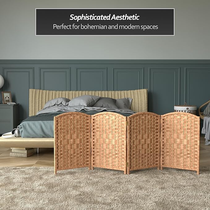 Red Lantern 2 ft. Short Diamond Weave Fiber Folding Screen - Natural - 4 Panel