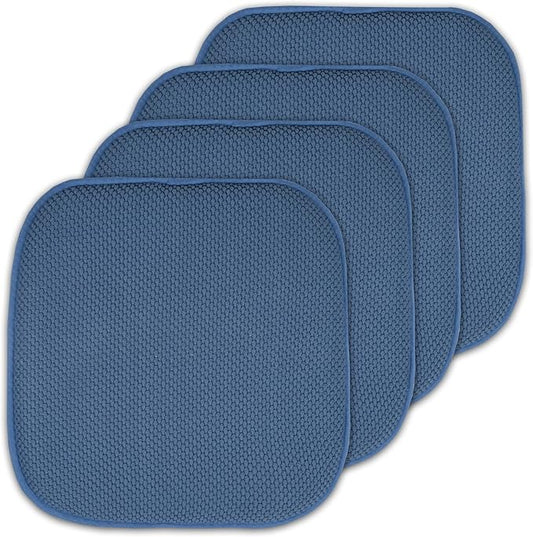 4 Pack Memory Foam Honeycomb Nonslip Back 16" x16" Chair/Seat Cushion Pad, Blue