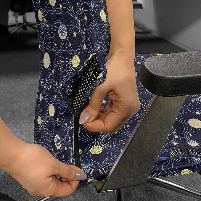 Ambesonne Night Sky Office Chair Cover, Retro Style Sky Illustration with Cosmic Elements, Stretchable Decorative Universal Size High Back Printed Slipcover, Indigo Brown