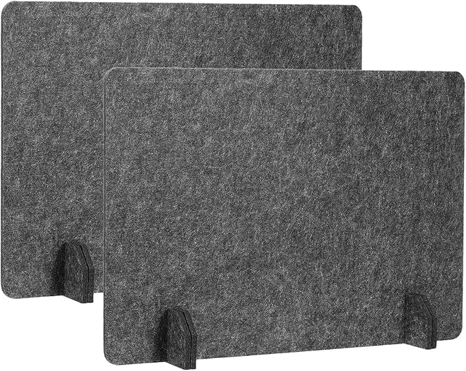 PATIKIL Desk Dividers 24" x 16", 2 Pack Desk Privacy Panel Freestanding Noise Reducing Partition Acoustic Panel with 4Pcs Support Feet for Testing Office Home Library, Dark Gray Style C