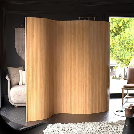Red Lantern 6 ft. Tall Bamboo Wave Screen - Honey