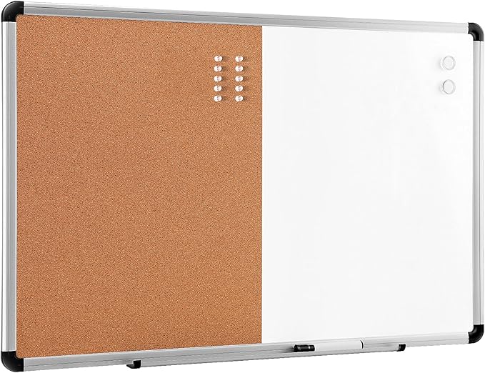 Amazon Basics Magnetic Dry Erase Whiteboard & Cork Board Combo, Wall Mounted for Home, Office and Classroom, Aluminum Frame, 36" x 24", White/Yellow