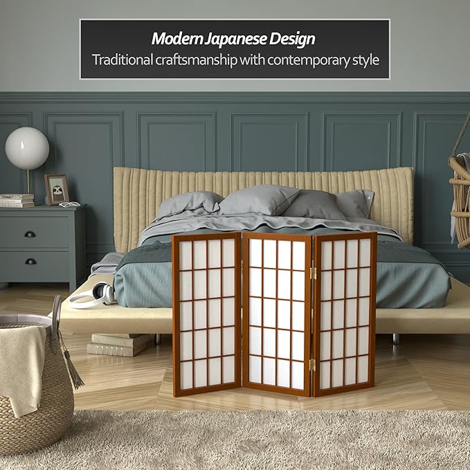 2 ft. Short Desktop Window Pane Shoji Screen - Walnut - 3 Panels