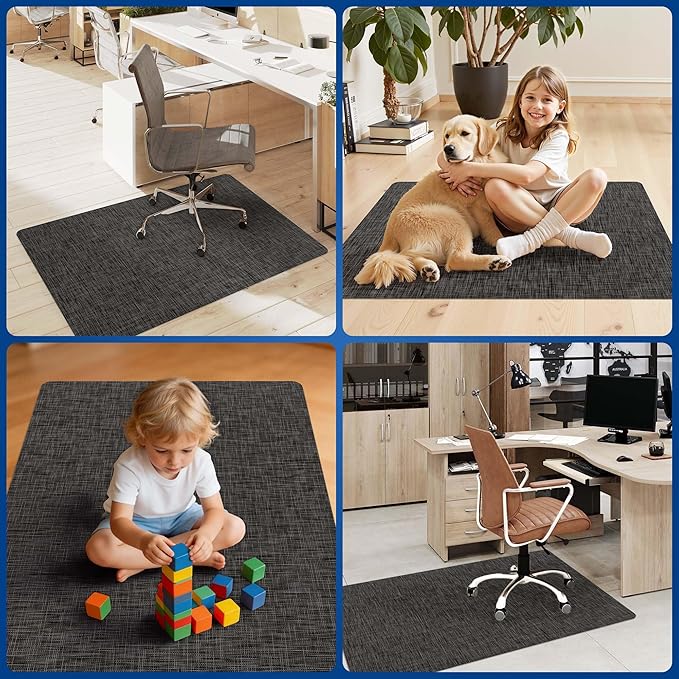 Office Chair Mat for Hardwood & Tile Floor, 46" x 72" Anti-Slip Desk Chair Mat, Easy Glide Floor Protector for Rolling Chairs, Floor Mat for Office Chair for Home Office (Black)