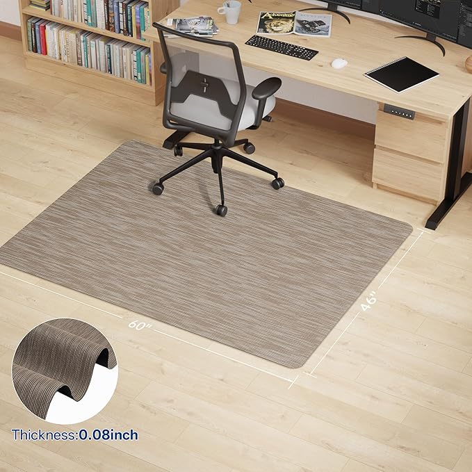 Office Chair Mat for Hardwood & Tile Floor, 46" x 60"Anti-Slip Desk Chair Mat, Easy Glide Floor Protector for Rolling Chairs, Floor Mat for Office Chair for Home Office (Dark Brown)