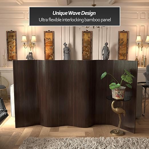 Red Lantern 4 ft. Short Bamboo Wave Screen - Dark Mocha