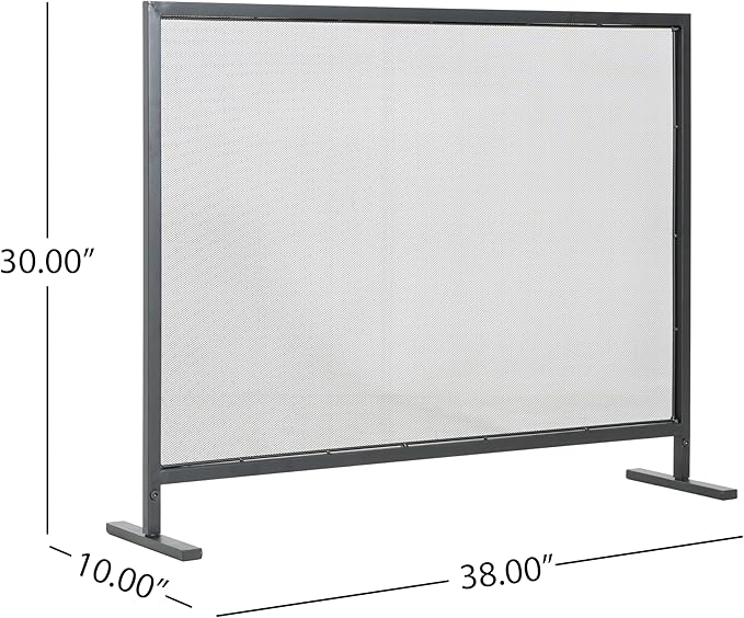 Christopher Knight Home Suho 1-Panel Iron Fireplace Screen, Durable Fire Spark Guard with Wrought Metal Decorative Mesh, Rectangular Fire Place Gate Protector for Living Room, 38" x 30", Black