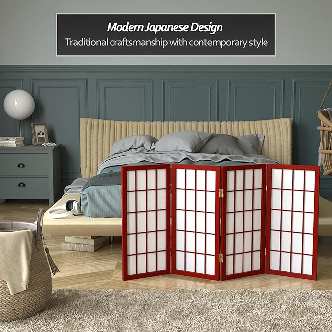 2 ft. Short Desktop Window Pane Shoji Screen - Rosewood - 4 Panels