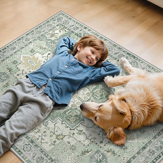 30"x48" Office Chair Mat for Hardwood Tile Floor, Under Desk Carpet Protector for Rolling Computer Chair Mat, Machine Washable Area Rug, Anti-Slip 1/5" Thick Low Pile Thin Vinyl Floor Mat, Green