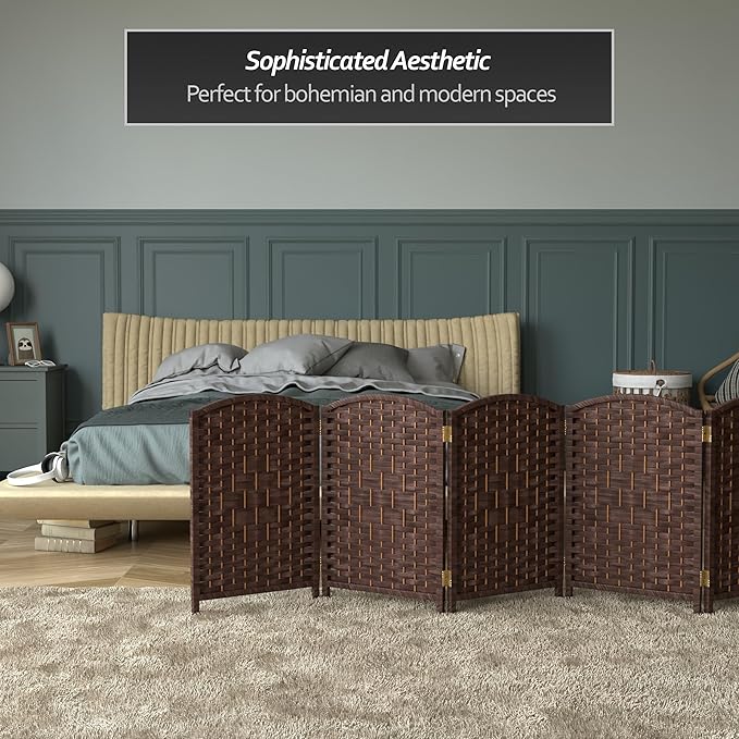 Red Lantern 2 ft. Short Diamond Weave Fiber Folding Screen - Dark Mocha - 6 Panel