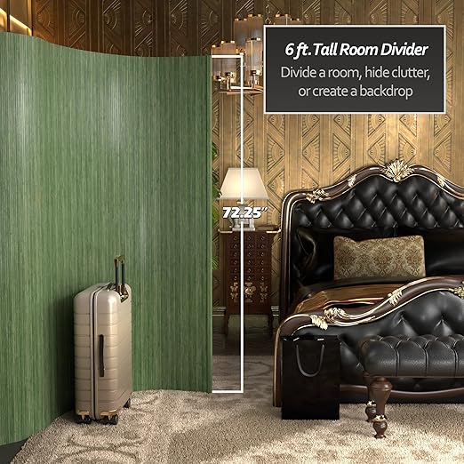 Red Lantern 6 ft. Tall Bamboo Wave Screen - Distressed Green
