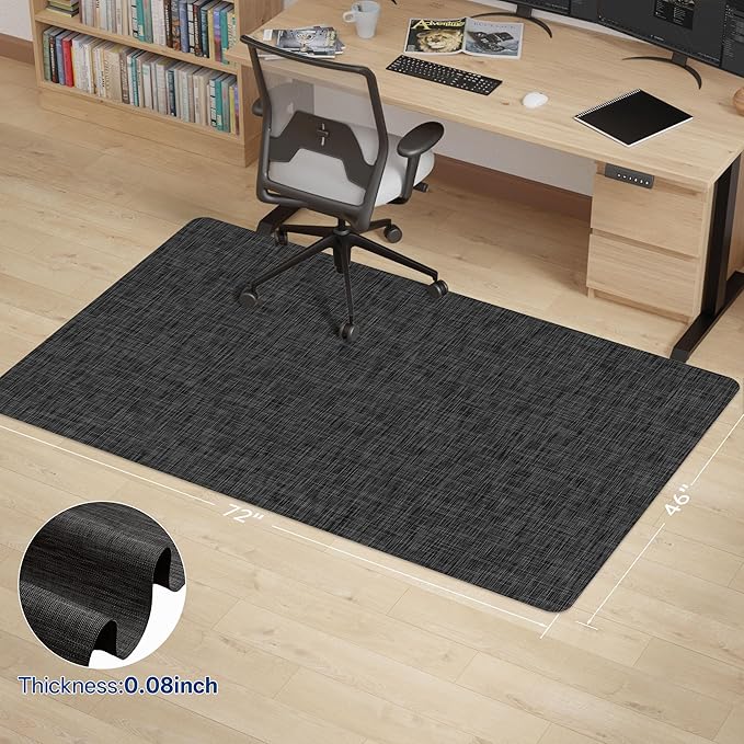 Office Chair Mat for Hardwood & Tile Floor, 46" x 72" Anti-Slip Desk Chair Mat, Easy Glide Floor Protector for Rolling Chairs, Floor Mat for Office Chair for Home Office (Black)