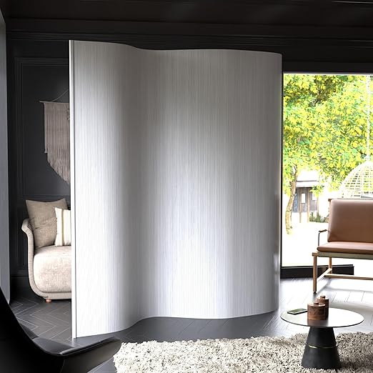 Red Lantern 7 ft. Tall Bamboo Wave Screen - White