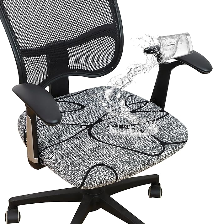 FORCHEER Waterproof Office Chair Seat Cover 20x20 Strechable Printed Grey Computer Desk Chair Seat Slipcover Washable Replacement 1 Piece