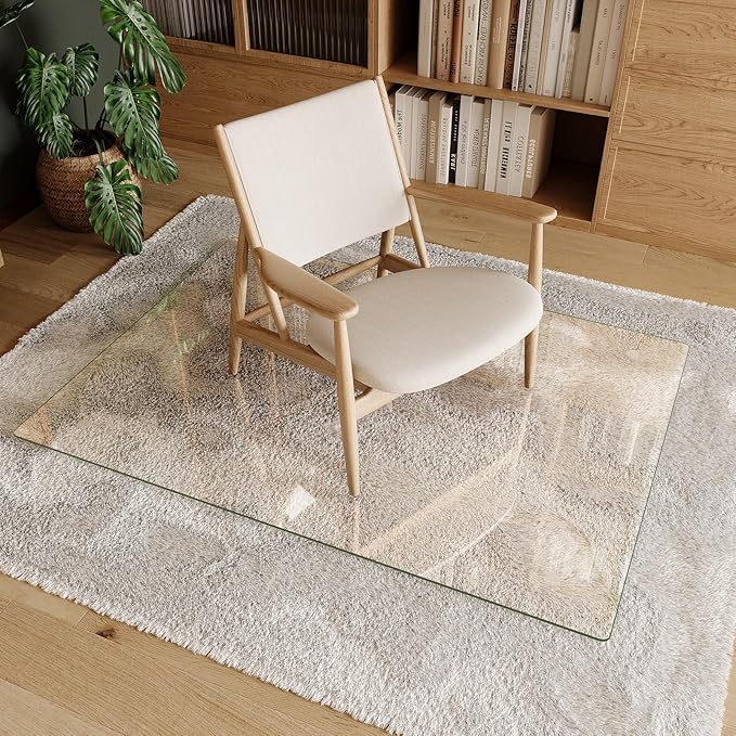 Koonmi Tempered Glass Chair Mat 36"x50" - Premium Office Chair Mat for Hardwood Floors & Low-Pile Carpet with 4 Non-Slip Pads - Thick Scratch-Resistant Surface