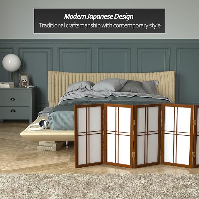 2 ft. Short Desktop Double Cross Shoji Screen - Walnut - 6 Panels