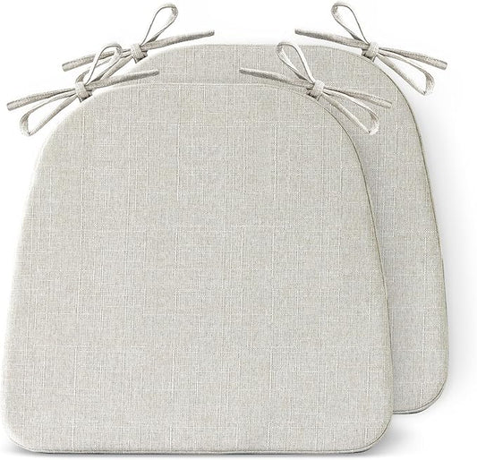 IASEAHK Chair Cushions for Dining Chairs Set of 2, Non Slip Kitchen Chair Pads, 17" x 16" x 2", Indoor Dining Chair Cushions with Ties, D-Shaped Seat Cushions for Kitchen Chairs, Beige
