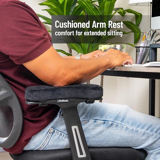Mind Reader Air-Cloud Memory Foam Armrest Pads, Office & Gaming Chair Arm Rests, Elbow Support with Washable Cover, Black