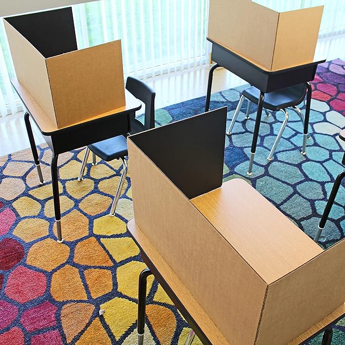 Flipside Products 12 Pack Black Study Carrel, 12”x48” Privacy Boards, Student Privacy and Focus Booth for The Classroom, Desk Divider Cubby for Tests, Made in USA