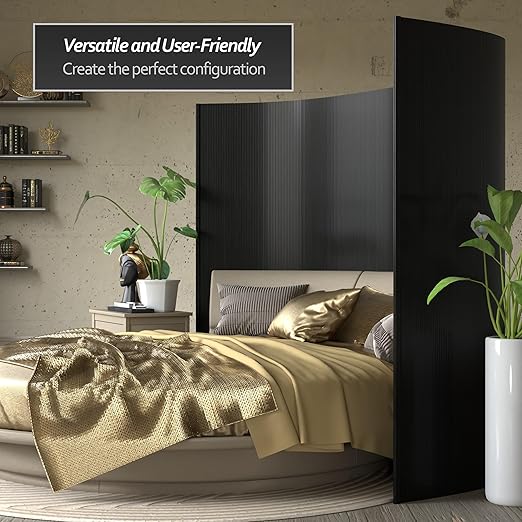 Red Lantern 6 ft. Tall Bamboo Wave Screen - Black