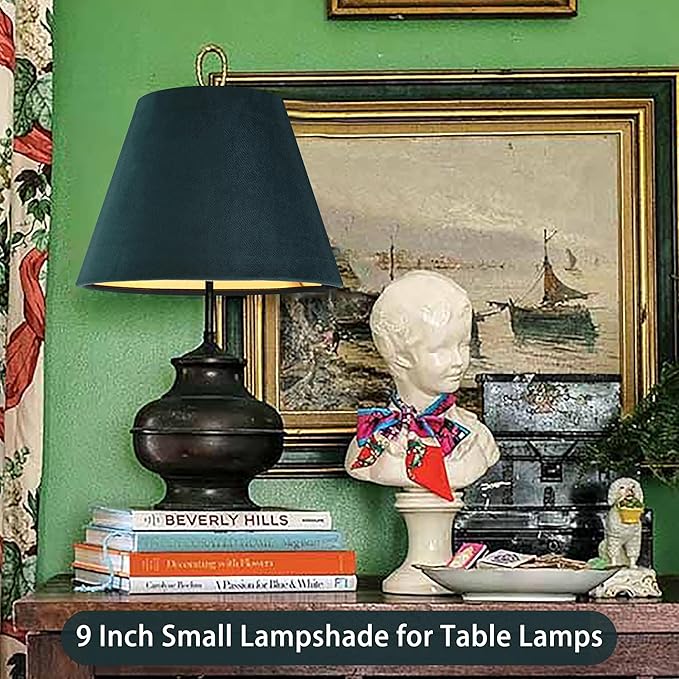 GO&SO Mini Small Lamp Shade Green Velvet,5"Top × 9"Bottom × 6.4"High Spider Art Decor Mirror Lampshades for Table Lamps Wall Mount,Bedside Lamps Replacement Fabric (Clip Lamp Adapter Not Included)