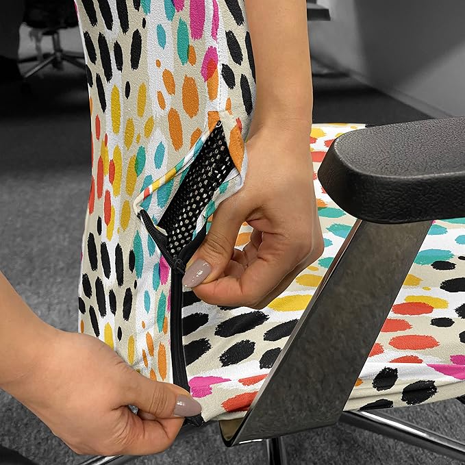 Ambesonne Colorful Office Chair Cover, Illustration of Vibrant Animal Skin Print Modern Blemishes and Stripes, Stretchable Decorative Universal Size High Back Printed Slipcover, Grey Yellow