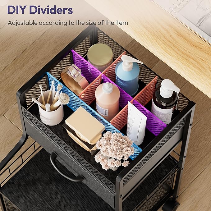 SWTYMIKI Rolling Under Desk Storage - Storage Cart with Drawers & DIY Divider - Art Cart Organizer on Wheels - Craft Rolling Utility Cart for Office, Craft Room & Studio Black