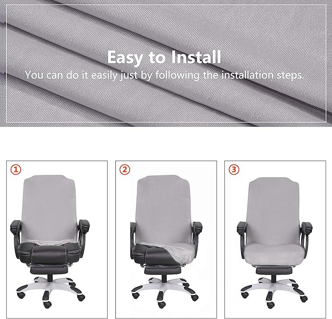 SARAFLORA Office Chair Cover- Large, Silver Grey- Removable Computer Chair Cover for Office Chair with Zipper for Universal Rotating Chair Desk Chair Cover Chair Seat Washable Protector for Pet