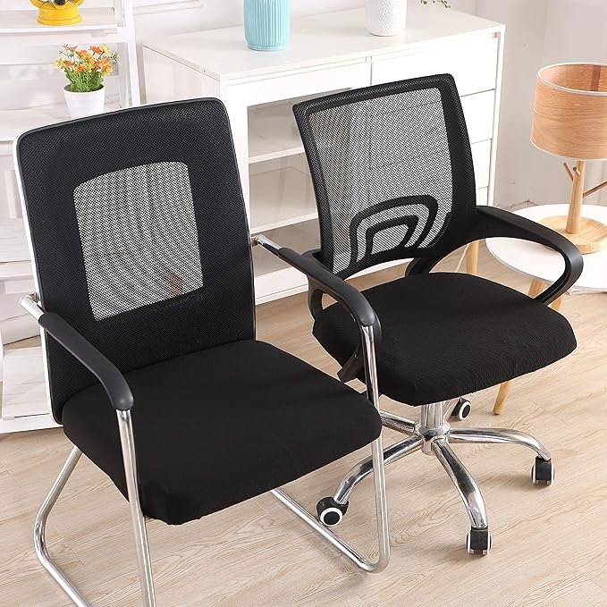 Smiry Stretch Jacquard Office Computer Chair Seat Covers, Removable Washable Anti-dust Desk Chair Seat Cushion Protectors - Black (Pack of 2)