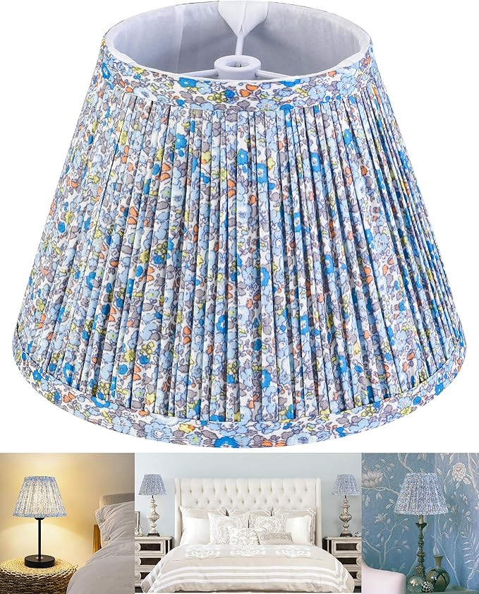 GO&SO Floral Pleated Lamp Shade Set of 1 Small Mini, 5"Top × 9"Bottom × 6.4"High Spider Lampshades for Table Lamps and Bedroom, Fabric Lamp Shades Replacement (Clip Lamp Adapter Holder Not Included)