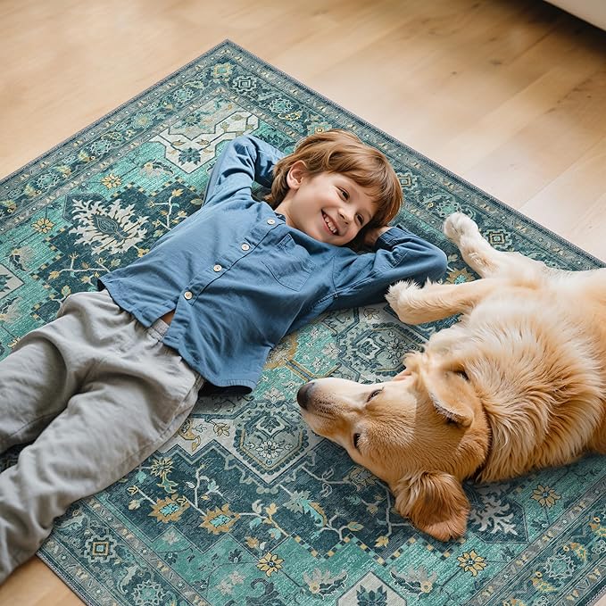 48"x60" Office Chair Mat for Hardwood Tile Floor, Under Desk Carpet Protector for Rolling Computer Chair Mat, Machine Washable Area Rug, Anti-Slip 1/5" Thick Low Pile Thin Vinyl Floor Mat, Turquoise