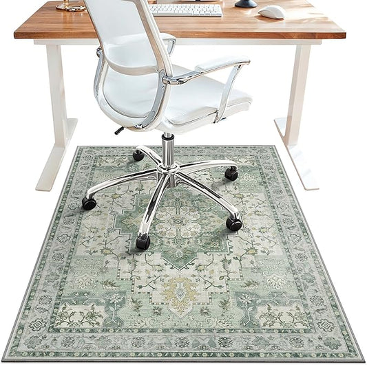 36"x48" Office Chair Mat for Hardwood Tile Floor, Under Desk Carpet Protector for Rolling Computer Chair Mat, Machine Washable Area Rug, Anti-Slip 1/5" Thick Low Pile Thin Vinyl Floor Mat, Green