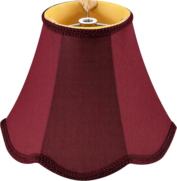 GOSO 8" Scalloped Lamp Shades Set of 2 Small Mini, 4"×8" ×6.4" Spider Burgudy Red Victorian Lampshade for Table Lamps,Wall Lamp Bell Lamp Shade Repalcement, Faux Silk Lampshades Art Deco & Modern