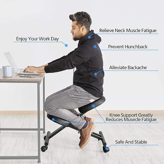Topeakmart Ergonomic Kneeling Chair Improve Posture & Neck Pain Home Office Desk Chairs Flexible Seating Rolling Adjustable Stool